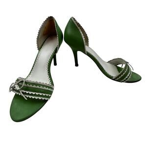 Kimel Design Studio Leather Feminine Dainty Green White Pumps With Bow Women's 9